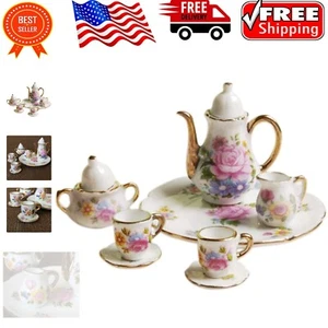 Detailed 8-Piece Miniature Tea Set with Golden Accents - Perfect for Dollhouses - Picture 1 of 8