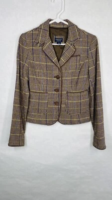 American Eagle Outfitters Blazer Women Size XS Brown Plaid Velvet Elbow Patches - Image 1 of 4