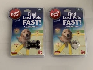 Find Lost Pets Fast!! Smart Tag Pet ID Medium Black Bone And Heart Tags 2x - Picture 1 of 2