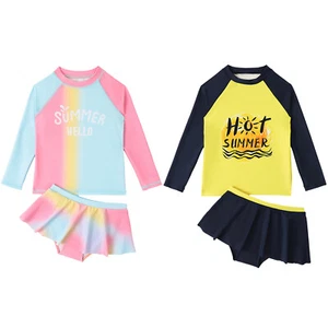 Kids Girl Swimsuit Round Neck Swimwear Training Bathing Suit Beach Sportswear - Picture 1 of 20