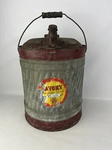 Vintage Galvanized "Savory " Metal 5 Gallon Gas Can Usable, Cap Missing - Picture 1 of 16