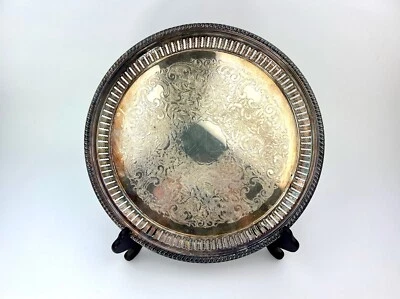 Vintage Sheffield Silver Co. 5/331 Round Silverplate Tray – Patina – USA Made — 第 1/3 张图片
