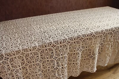 Nappe N°249 surnappe ancienne au crochet ou beau dessus de lit 185 x 185 cm - Photo 1/4