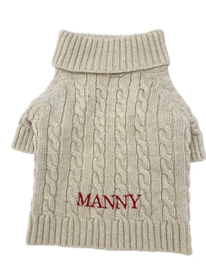 Mark and Graham Cable Knit Dog Sweater Large MANNY mono Wool blend read 2 - Image 1 of 4