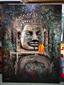 Original Pallet Knife Bayon Face Paintings on Canvas Signed 120cm by 160cm - Picture 1 of 12