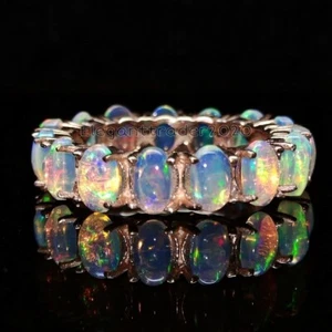 Natural Opal Eternity Ring Welo Opal Wedding Band Gold Opal Ring Gift for her - Picture 1 of 9