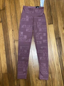 Neu mit Etikett Adidas enge Passform hoher Bund 7/8-Stil Coupe Moulante mauvefarbenes Logo Größe XS - Bild 1 von 8