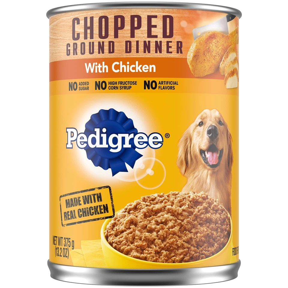 Pedigree Adult Canned Wet Dog Food Chopped Ground Dinner With Chicken 12 13.2