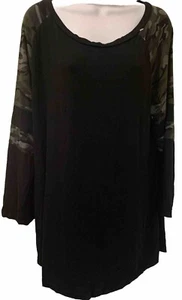 Avenue Women’s Top Size 18 Blouse Black Shirt Camo Sleeves - Picture 1 of 7