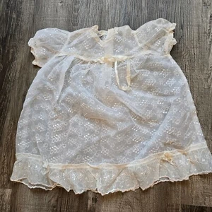 Vintage Baby Dress Girls Sheer Floral Nanette Beige Delicate Nylon Buttons Sweet - Picture 1 of 8