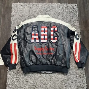 ABC Supply Company Jacket Mens 2XL Red White Blue Leather Motorcycle Custom - Picture 1 of 19