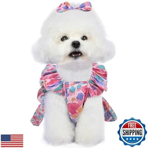 Dog Dresses for Small Dogs Puppy Girl Clothes with Leash Ring and Dog Bowknot - Picture 1 of 5