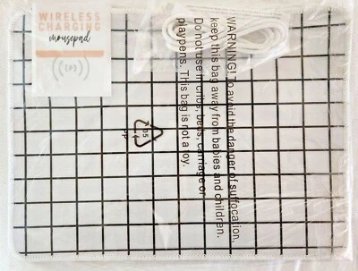 NEW - Wireless Charging Mousepad Black & White Grid Print Rectangular 11” X 8”  - Image 1 of 4