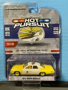 1/64 GREENLIGHT HOT PURSUIT 1974 DODGE MONACO LAS VEGAS POLICÍA METROPOLITANA - Imagen 1 de 2