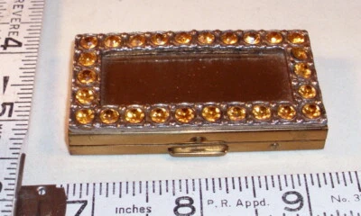 JEWELED RHINESTONES GILDED GOLD & METAL PILL BOX 1960s - Image 1 of 3
