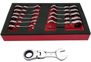 Britool Hallmark Stubby Flexi Ratchet Combi Spanner Set 8-19mm BHFSRWSET12 - Picture 1 of 7