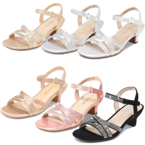 Girls Fashion Sandals Low Heel Sandals Dress Shoes Party Wedding Shoes - Picture 1 of 18