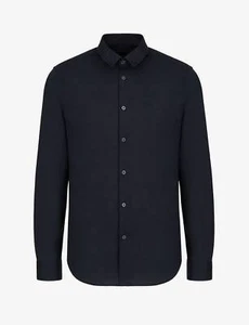 Armani Exchange Camicia Cotone Stretch Logo Tono Su Tono Blu - Taglia L Uomo - Foto 1 di 2