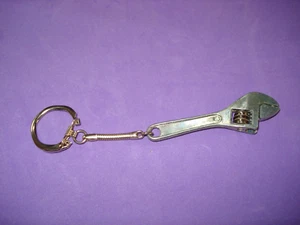 Vintage Silver Tone Metal  Wrench  Key Chain-Ring 80's Hong Kong  Works! - Picture 1 of 3