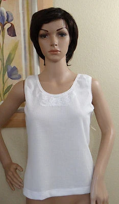 Camisa de dormir NANCY KING blanca textura gofre encaje floral sin mangas, talla M Foto 1 de 3