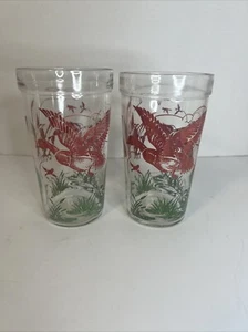 Hazel Atlas Ducks Mallards Fowl Glasses Tumblers (2) 8 1/2" 16oz 5 1/2" MG11 - Picture 1 of 9