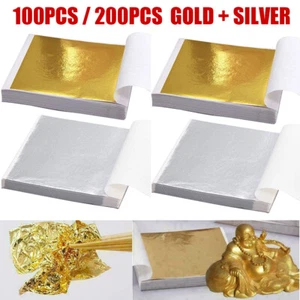 200 Sheets Leaf Foil Gilding Art Craft Metallic Transfer DIY Gold Silver Copper - Picture 1 of 23