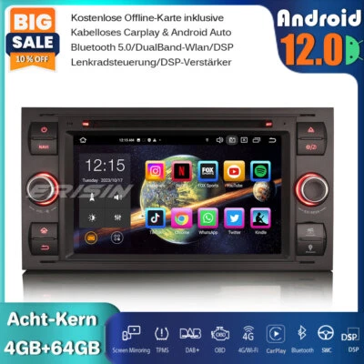 8-Kern DAB+Android 12 Autoradio GPS DSP Ford Focus Fiesta Transit Galaxy C/S-Max - Bild 1 von 4