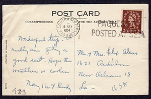 1954 Cunard RMS Queen Elizabeth Paqueboat Posted A Sea TA983 - Picture 1 of 2