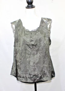 Y2K Cato Top Blouse Womens 22-24W Olive Satin Sleeveless Lace Cottage Boho - Picture 1 of 9