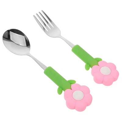  2 forchette e cucchiai per bambini: utensili in acciaio inossidabile per - Immagine 1 di 4