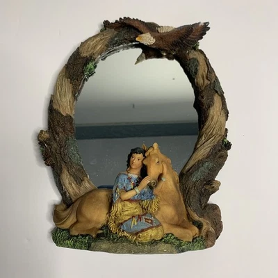 Espejo ovalado vintage para jóvenes nativos americanos con caballo y águila voladora 2002 9"x7,5" Foto 1 de 4