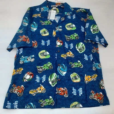 Aloha Republic Hawaiian Shirt Men’s XL Motorcycle Made USA Biker Print Blue EUC - Image 1 of 4