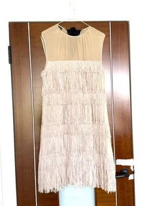 Stunning Marlene Birger Designer Beige Tassle Cocktail dress fully lined Sz 36 - Picture 1 of 5