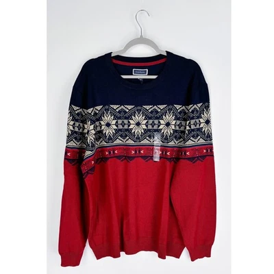 Club Room Mens Merino Genn Fair Isle Sweater Pullover Size XXL New Red Blue - Image 1 of 4