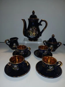 RARE Gokser Kobalt Sanayii GS Porcelaine Cobalt Blue Gold Pheasant Tea Set HTF - Picture 1 of 21