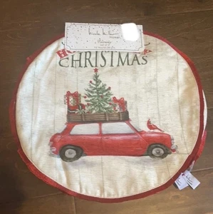 Nicole Miller Set Of 4 Christmas Tree Placemats Red Truck 15” Round New - Picture 1 of 2