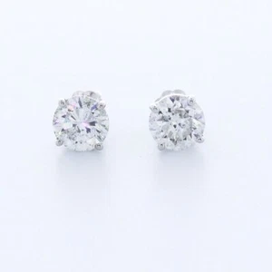 2.0CT NATURAL DIAMONDS H/SI1 ROUND CUT 14K GOLD FOUR-PRONG CLASSIC STUD EARRINGS - Picture 1 of 12