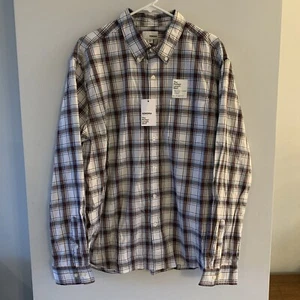 Sonoma Size XXL Dress Shirt Button Down Long Sleeve Top Brown Blue White Plaid - Picture 1 of 11