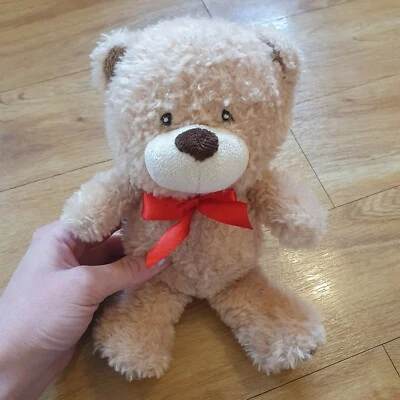 Hug Me Small Brown Teddy Bear With A Red Bow Soft Toy Plush Carte Blanche  - Image 1 of 4
