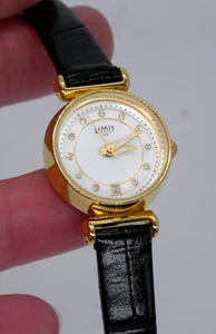 LIMIT Ladies Classic Elegant Watch Gold Round Case White Dial Black Strap - Picture 1 of 13