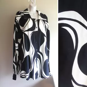 Eloquii Shirt Neu mit Etikett Damen 24 2X Plus OVP Art Viskose L/Ärmel Knopfleiste schwarz creme - Bild 1 von 7