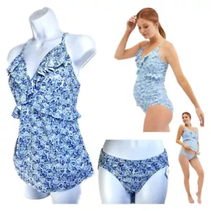 NWT Motherhood Maternity Beach Bump S Ruffle Front Tankini Swimsuit 97721-44 $60 - Picture 1 of 13