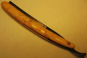 Rasoio dritto Ant Clauberg Bros. Solingen Germany con manico in celluloide decorato - Foto 1 di 9
