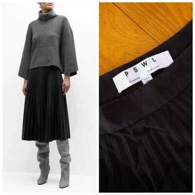 Falda midi plisada con estampado negro de pasarela PSWL Proenza Schouler para mujer talla 2 pequeña Foto 1 de 4