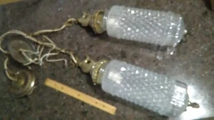 2 VTG MCM KOI FISH Hollywood Regency Light Ceiling Fixture Swag Lamp Diamond Cut - Picture 1 of 16