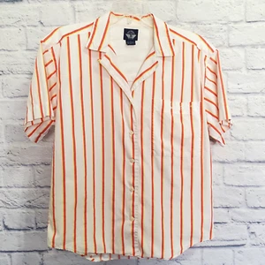 Vintage Dockers Shirt Women’s S Orange White Striped 100% Cotton Button Up - Picture 1 of 6