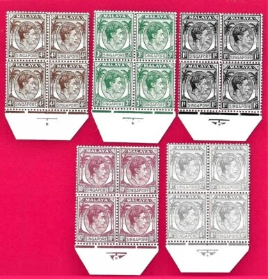 STRAITS SETTLEMENTS/ Singapore:1948-58 Perf. 14 Selection of Blks HM/MNH - Image 1 of 2
