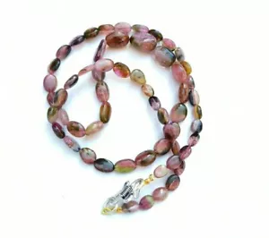162.50 Carat Multi Tourmaline Tumble Smooth Beads 925 Silver 22 inch String - Picture 1 of 7