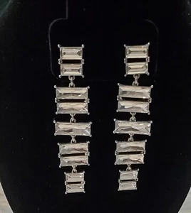 I.n.c. International Concepts Crystal Linear Earrings Approx. 3" Silver Tone - Picture 1 of 5