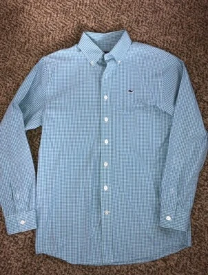 Camisa grande de manga larga con botones a cuadros azul verde Vineyard Vines para niños 16 usada en excelente estado Foto 1 de 3